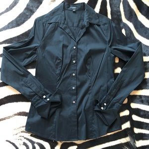 Ann Taylor Black Button Up with Rhinestones cuffs